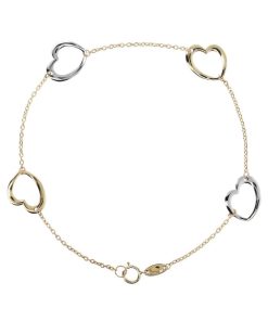 Bracciali Milor | Bracciale Catena Forzatina E Cuori Bicolore Oro 9Kt