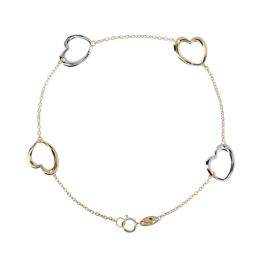 Bracciali Milor | Bracciale Catena Forzatina E Cuori Bicolore Oro 9Kt