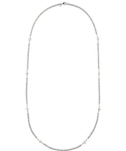 Collane Milor | Collana Lunga Maglia Bizantina In Argento 925 Placcato Oro Bianco 18Kt Con Perle D'Acqua Dolce Bianche O 8/9 Mm