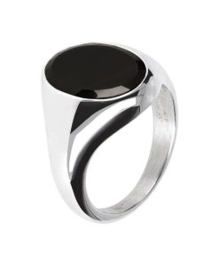 Anelli Milor | Anello Chevalier In Argento Con Onice Nero Forma Ovale In Argento 925 Placcato Platino