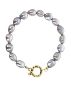 Bracciali Milor | Bracciale Con Perle A Pepita D'Acqua Dolce Grigie O 8/9 Mm In Argento 925 Placcato Oro Giallo 18Kt