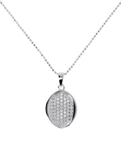 Collane Milor | Collana Catena A Sfere Con Pendete Ovale Pave In Cubic Zirconia In Argento 925 Placcato Rodio