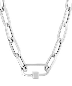 Collane Milor | Collana Duo Maglie Ovali Allungate Con Pendente In Argento 925 Placcato Rodio