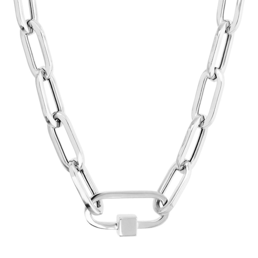 Collane Milor | Collana Duo Maglie Ovali Allungate Con Pendente In Argento 925 Placcato Rodio