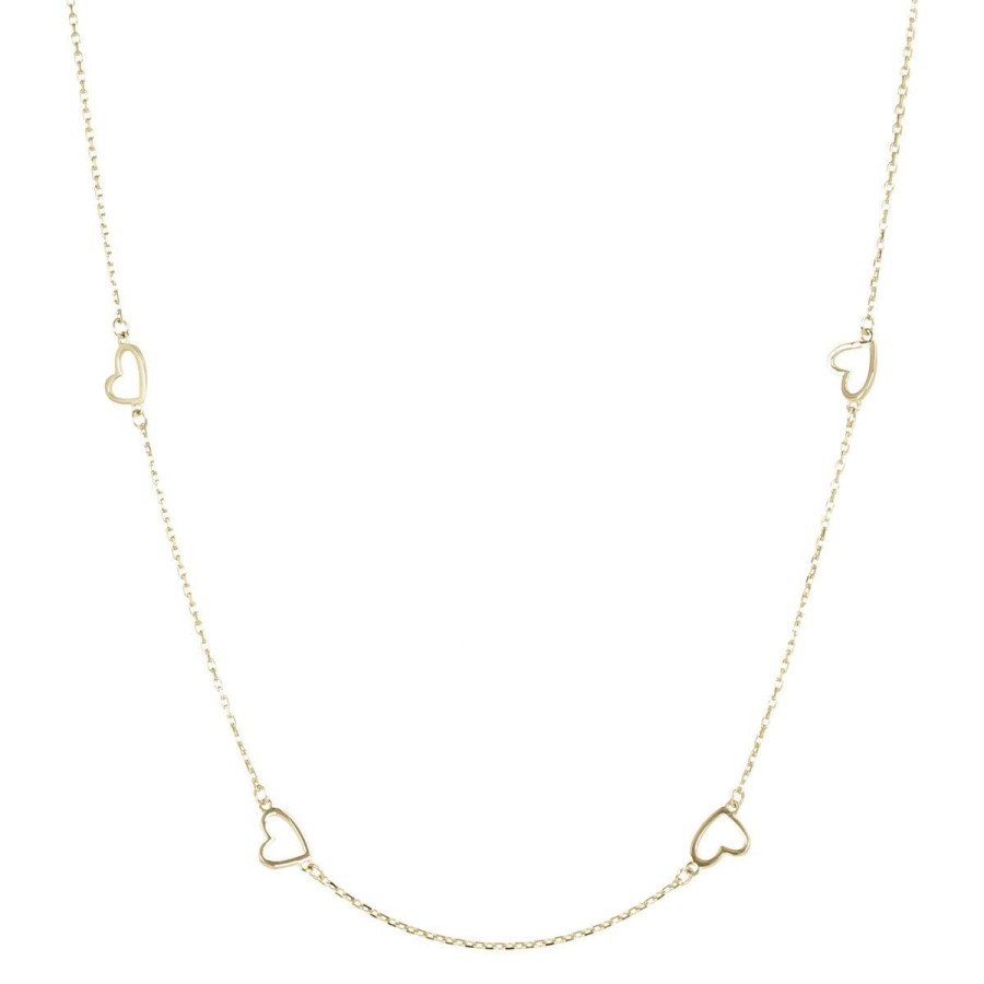 Collane Milor | Collana Catena Rolo Con Cuori Stilizzati Oro 9Kt