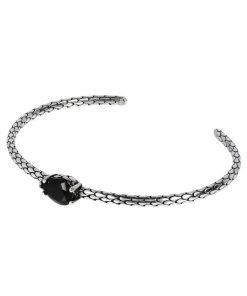 Bracciali Milor | Bracciale Rigido In Argento 925 Placcato Rodio Texture Sirena Con Pietra Naturale A Forma Di Goccia