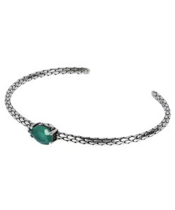 Bracciali Milor | Bracciale Rigido In Argento 925 Placcato Rodio Texture Sirena Con Pietra Naturale A Forma Di Goccia