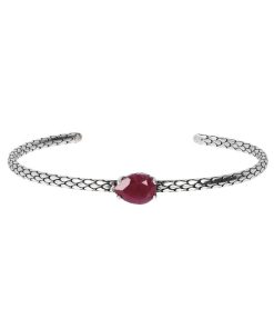 Bracciali Milor | Bracciale Rigido In Argento 925 Placcato Rodio Texture Sirena Con Pietra Naturale A Forma Di Goccia