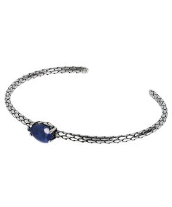 Bracciali Milor | Bracciale Rigido In Argento 925 Placcato Rodio Texture Sirena Con Pietra Naturale A Forma Di Goccia