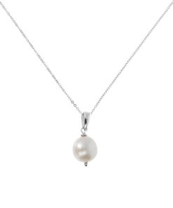 Collane Milor | Collana Girocollo Catena Brillantina E Pendente In Perla Ming D'Acqua Dolce Bianca O 12/13 Mm Placcata Oro Bianco In Argento 925 Placcato Oro Bianco 18Kt