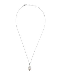 Collane Milor | Collana Girocollo Catena Brillantina E Pendente In Perla Ming D'Acqua Dolce Bianca O 12/13 Mm Placcata Oro Bianco In Argento 925 Placcato Oro Bianco 18Kt