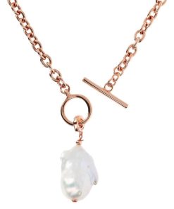 Collane Milor | Collana Girocollo Catena Rolo E Pendente Con Perla Scaramazza D'Acqua Dolce Bianca In Argento 925 Placcato Oro Rosa 18Kt