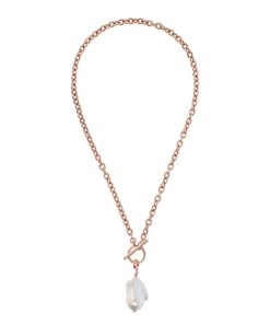 Collane Milor | Collana Girocollo Catena Rolo E Pendente Con Perla Scaramazza D'Acqua Dolce Bianca In Argento 925 Placcato Oro Rosa 18Kt