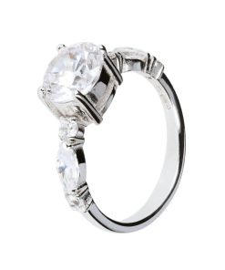 Anelli Milor | Anello Solitario Con Cubic Zirconia In Argento 925 Placcato Rodio