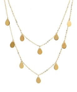 Collane Milor | Collana Multifilo Con Doppia Catena Forzatina E Charms Goccia Oro 9Kt