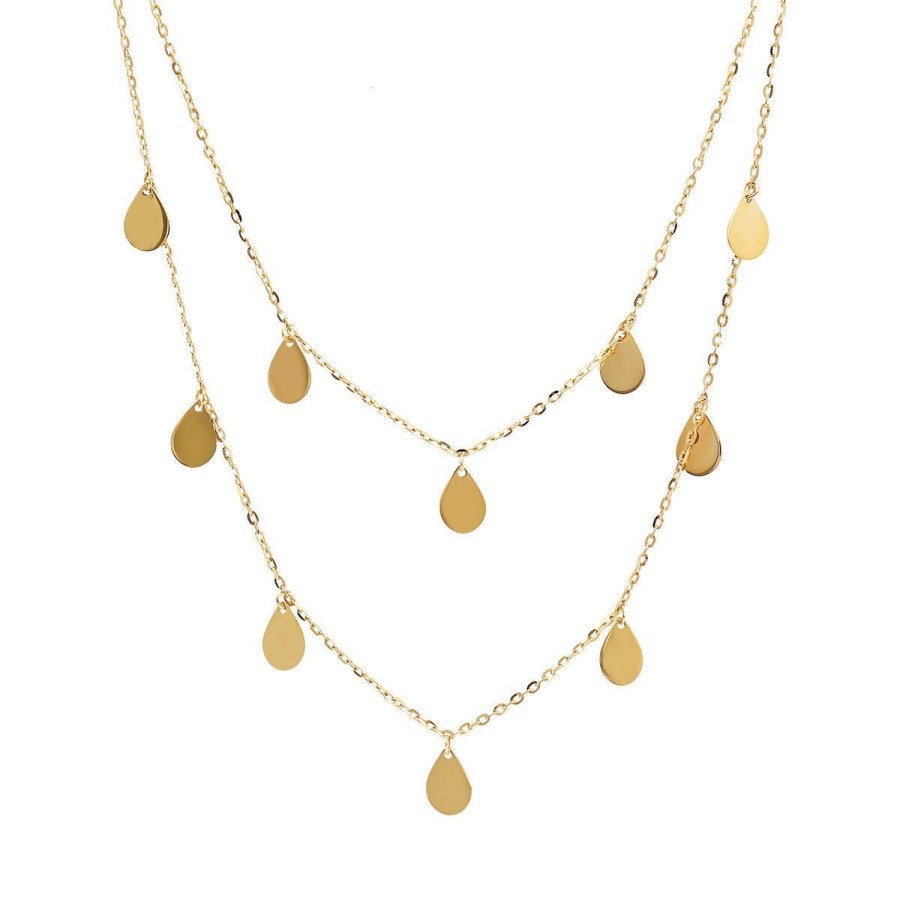 Collane Milor | Collana Multifilo Con Doppia Catena Forzatina E Charms Goccia Oro 9Kt