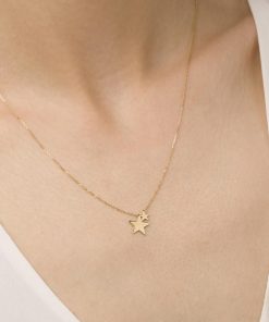 Collane Milor | Collana Catena Forzatina Con Pendente Doppia Stella Oro 9Kt