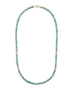 Collane Milor | Collana Lunga Con Quarzite Verde E Perle D'Acqua Dolce Bianche O 9/10 Mm In Argento 925 Placcato Oro Giallo 18Kt