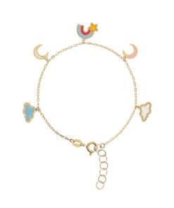 Bracciali Milor | Bracciale Baby Con Catena Forzatina Ed Elementi Cielo Oro 9Kt