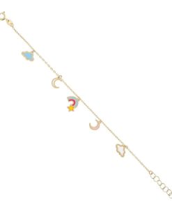 Bracciali Milor | Bracciale Baby Con Catena Forzatina Ed Elementi Cielo Oro 9Kt