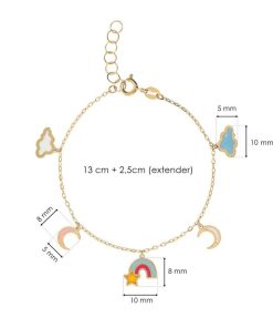 Bracciali Milor | Bracciale Baby Con Catena Forzatina Ed Elementi Cielo Oro 9Kt