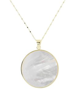 Collane Milor | Collana Lunga In Argento 925 Placcato Oro Giallo 18Kt Con Pendente In Pietra Naturale Madreperla Bianca