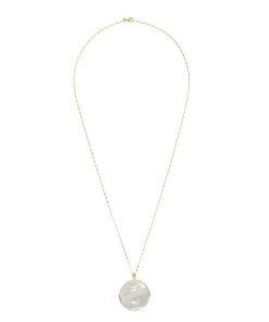 Collane Milor | Collana Lunga In Argento 925 Placcato Oro Giallo 18Kt Con Pendente In Pietra Naturale Madreperla Bianca