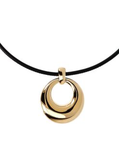 Collane Milor | Collana Cordino In Pelle E Pendente Ad Anello Bombato Placcato Oro Giallo 18Kt