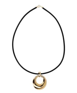 Collane Milor | Collana Cordino In Pelle E Pendente Ad Anello Bombato Placcato Oro Giallo 18Kt