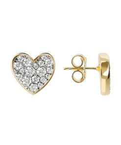 Orecchini Milor | Orecchini Cuore A Lobo In Argento 925 Placcato Oro Giallo 18Kt Con Pave Di Cubic Zirconia