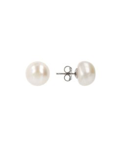 Orecchini Milor | Orecchini In Argento 925 Placcato Oro Bianco 18Kt Con Perle D'Acqua Dolce A Bottone Bianche O 12 Mm