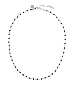 Collane Milor | Collana Rosario Girocollo Con Spinello Nero In Argento 925 Placcato Platino