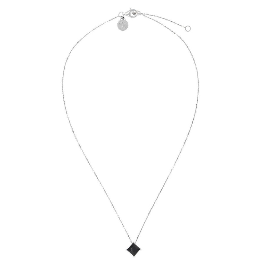 Collane Milor | Collana In Argento Con Spinello Nero Sfaccettato Forma Rombo In Argento 925 Placcato Platino