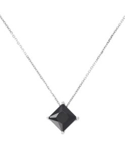 Collane Milor | Collana In Argento Con Spinello Nero Sfaccettato Forma Rombo In Argento 925 Placcato Platino