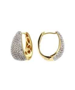 Orecchini Milor | Orecchini 'Huggies' Con Pave Di Topazi Bianchi In Argento 925 Placcato Oro Giallo 18Kt