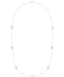 Collane Milor | Collana Maglia Rolo In Argento 925 Placcato Oro Bianco 18Kt Con Perle Ming D'Acqua Dolce Rosa O 11/12 Mm