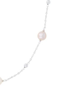 Collane Milor | Collana Maglia Rolo In Argento 925 Placcato Oro Bianco 18Kt Con Perle Ming D'Acqua Dolce Rosa O 11/12 Mm