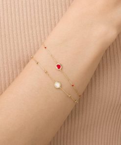 Bracciali Milor | Bracciale Catena Forzatina Con Cuore Smaltato Oro 9Kt