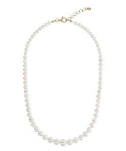 Collane Milor | Collana Girocollo Graduata Con Perle D'Acqua Dolce Bianche O 5/9.5 Mm In Argento 925 Placcato Oro Giallo 18Kt