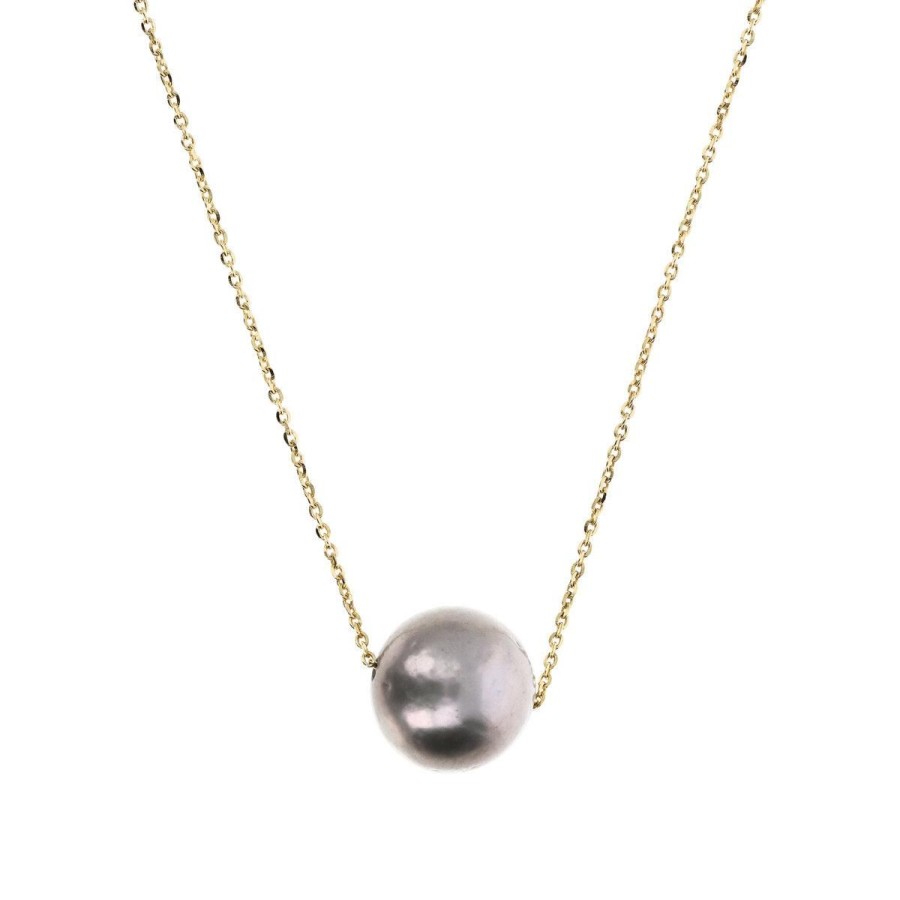 Collane Milor | Collana Con Perla Ming D'Acqua Dolce Grigia O 11/12 Mm In Argento 925 Placcato Oro Giallo 18Kt