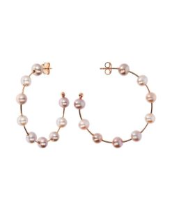 Orecchini Milor | Orecchini A Cerchio Con Perle D'Acqua Dolce Multicolor O 6/6.5 Mm In Argento 925 Placcato Oro Rosa 18Kt