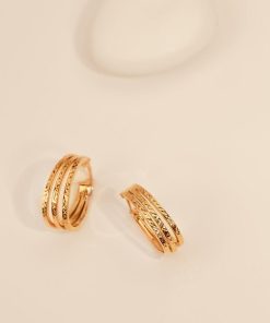 Orecchini Milor | Orecchini Triplo Cerchio Diamantato Oro 9Kt