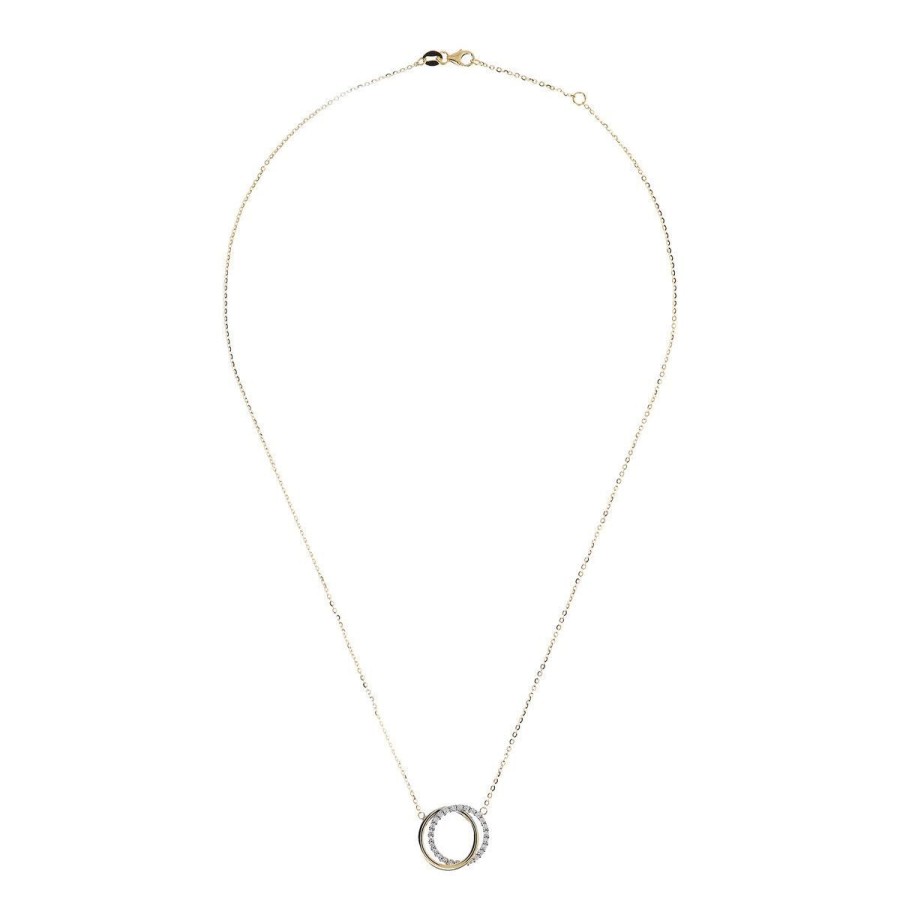 Collane Milor | Collana Con Catena Forzatina E Pendente Doppio Cerchio In Cubic Zirconia Oro 9Kt