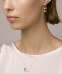 Collane Milor | Collana Con Catena Forzatina E Pendente Doppio Cerchio In Cubic Zirconia Oro 9Kt