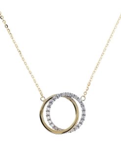 Collane Milor | Collana Con Catena Forzatina E Pendente Doppio Cerchio In Cubic Zirconia Oro 9Kt