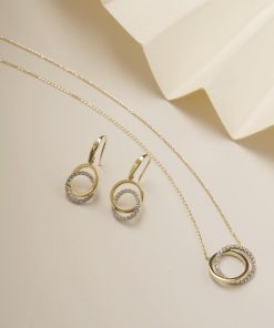 Collane Milor | Collana Con Catena Forzatina E Pendente Doppio Cerchio In Cubic Zirconia Oro 9Kt