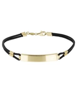 Bracciali Milor | Bracciale Uomo In Pelle Con Placchetta Oro 9Kt