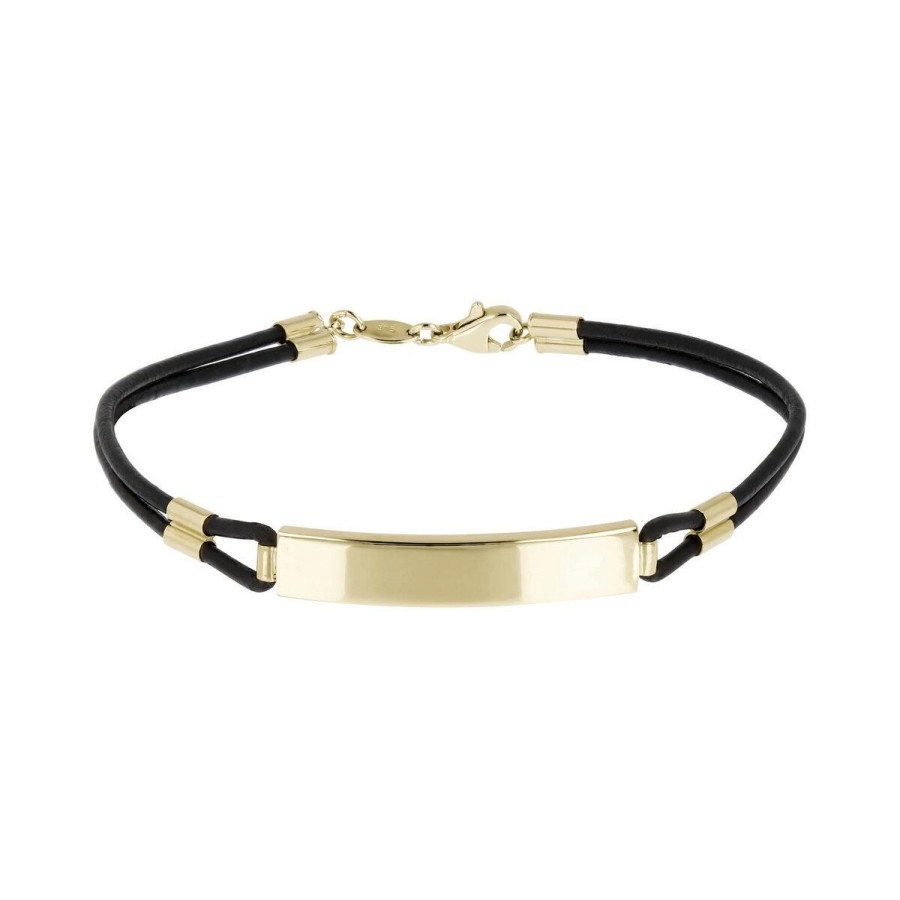 Bracciali Milor | Bracciale Uomo In Pelle Con Placchetta Oro 9Kt