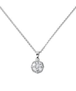 Collane Milor | Collana Maglia Rolo Piatta In Argento 925 Placcato Platino Con Pendente Punto Luce In Cubic Zirconia