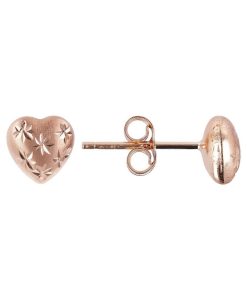 Orecchini Milor | Orecchini A Lobo Con Cuore E Dettagli Diamante Oro Rosa 9Kt